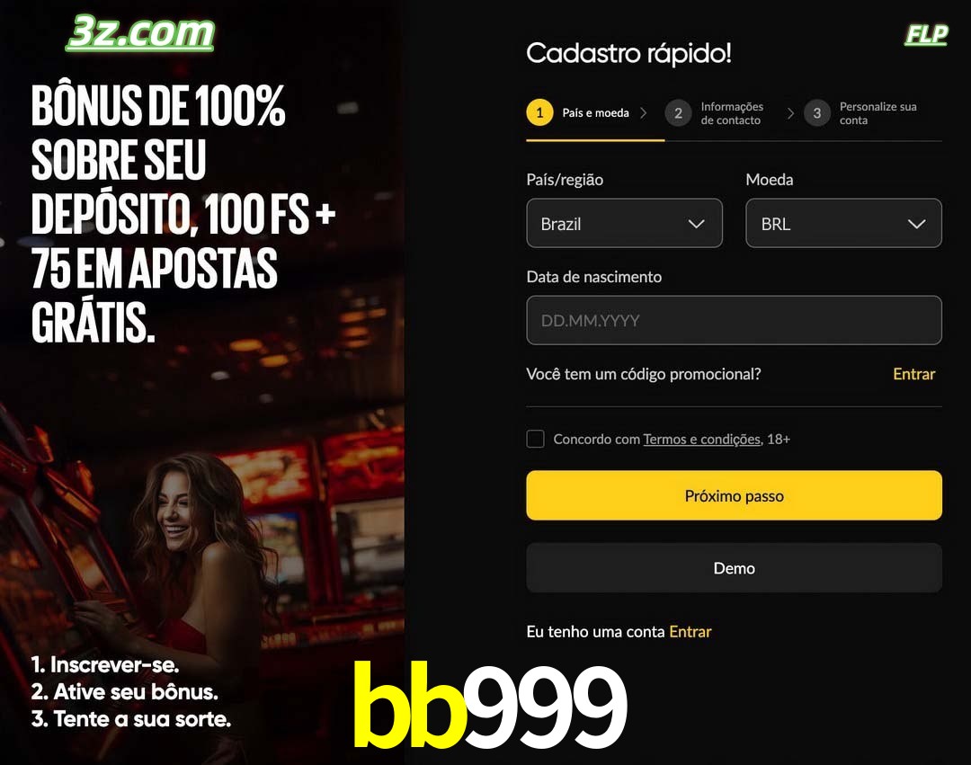 bb999 registro oficial cassino online Brasil com bônus de depósito e free spins